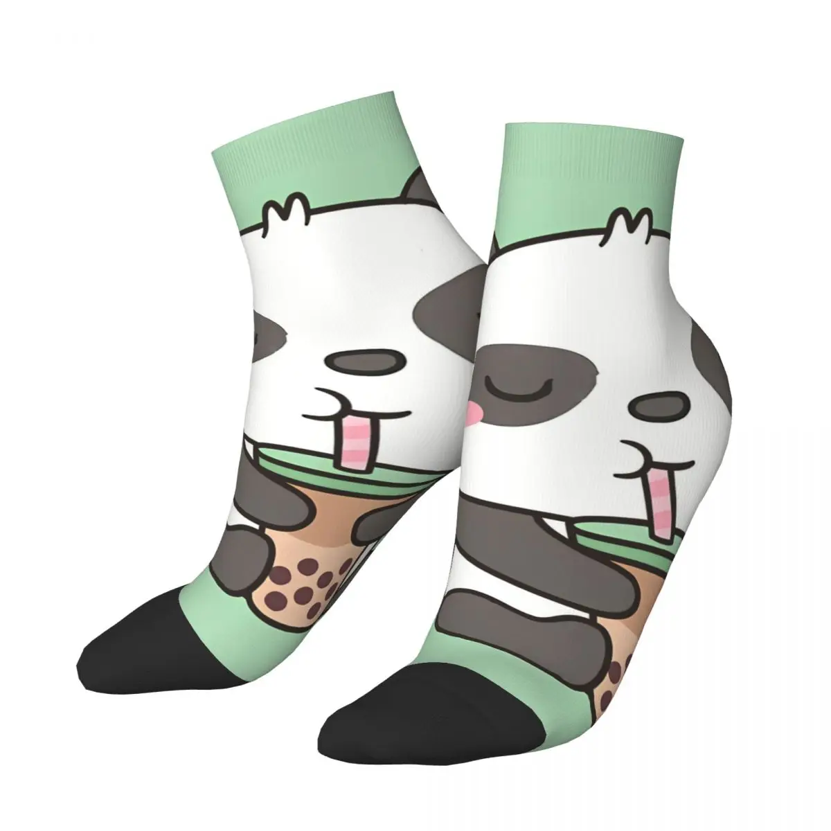 

Happy Men's Ankle Socks Cute Little Panda Enjoying Boba Tea Street Style Casual Crew Sock Gift Pattern Printed