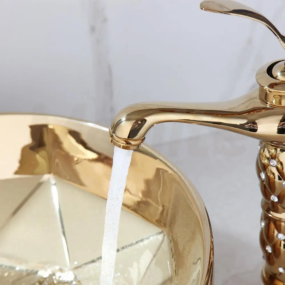 S3b32186bfcc04b61a129df913bc5ab23L Monite Golden Plated Ceramic Round Bathroom Combine Faucet Set Lavatory Washbasin Sink Diamond Setting Mixer Faucet w/ Pop Drain Mallzona