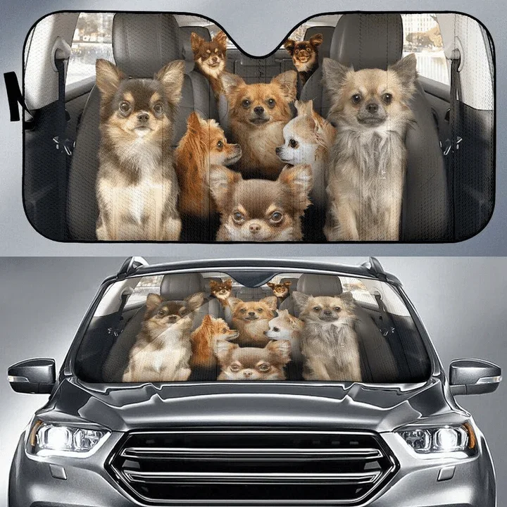 

Cute Chihuahua Dog Family Car Auto Sun Shade for Men Women Funny Design Interior Accessories Windshield Sunshade Cover Universal