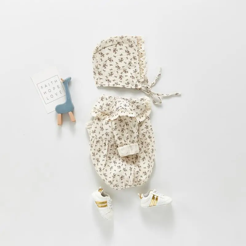 Autumn New Newborn Toddler Girls Cute Lovely Romper Girl Infant Floral Bodysuit Baby Jumpsuit + Hat Suit Casual Outfits Clothes 2