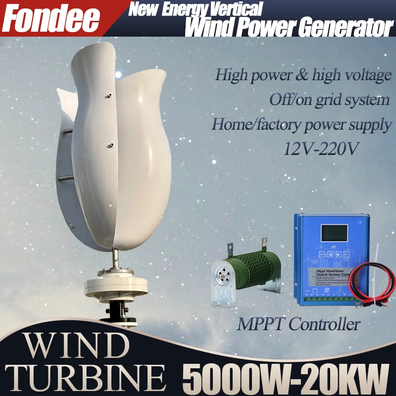 6000W Wind Turbine Generator 12V 24V 48V Vertical Turbine Alternative Free Energy Windmill MPPT Hybrid Controller
