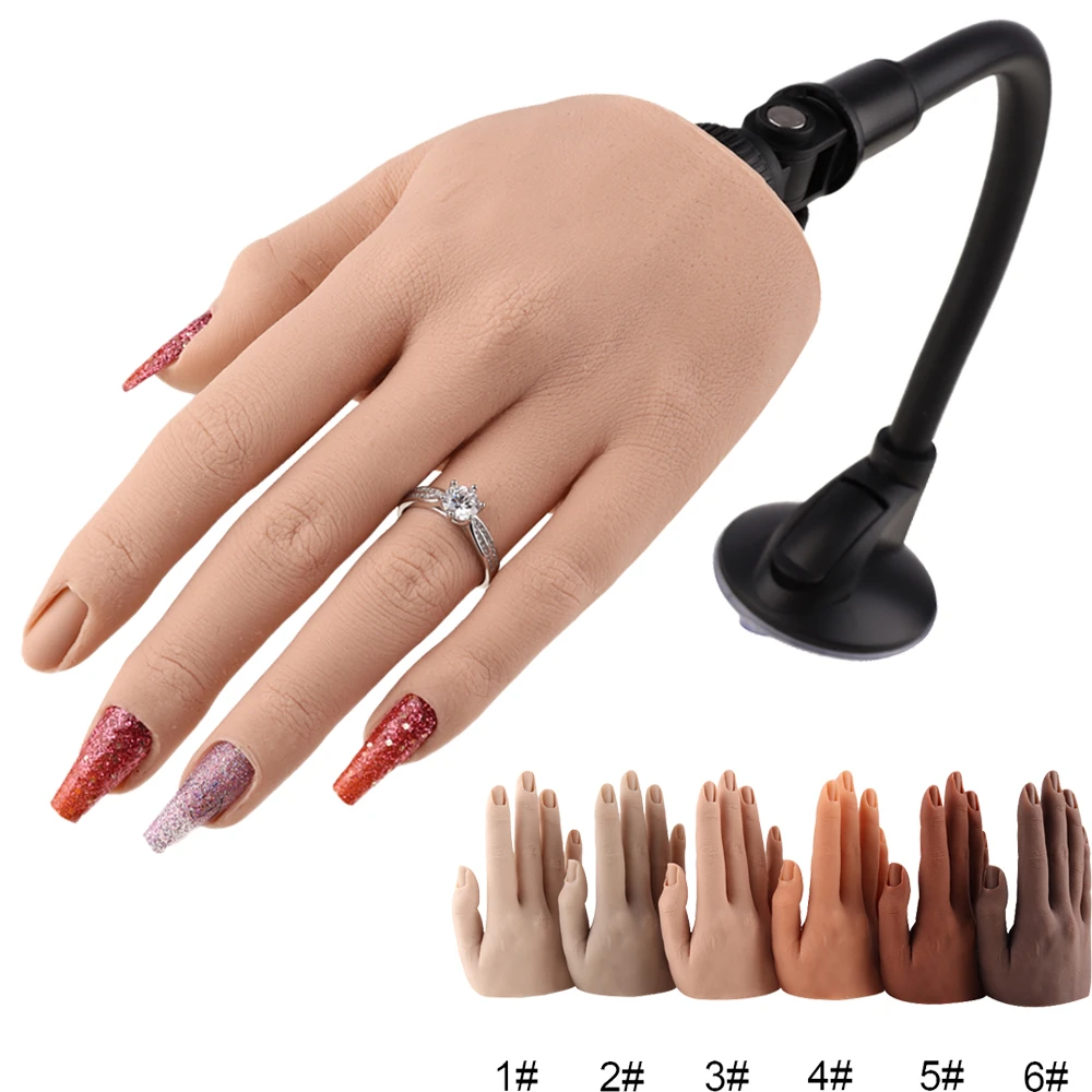 Modelo de mano de silicona para práctica, soporte de correa de mano,  inserción de tono de piel Real, Uñas postizas, nueva actualización, arte de  manicura Flexible y ajustable| | - AliExpress