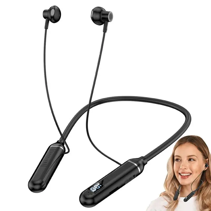 

Blue Tooth Neckband Headphones Sports Earbuds Around The Neck With Display Screen Lightweight Sweatproof Stereo Earphones Up To