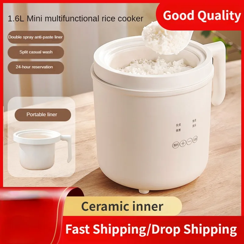 Mini Electric Non-stick Ceramic Inner Food Cooking Machine Fogão de Arroz Elétrico Sopa e Sobremesa Stewing Pot Função de Temporização 220v 1600ml