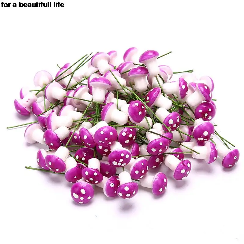 100pcs/set Colorful Mini Artificial  Mushroom model Fairy Garden Plant action Figure Miniature Crafts Decorations Stakes Craft