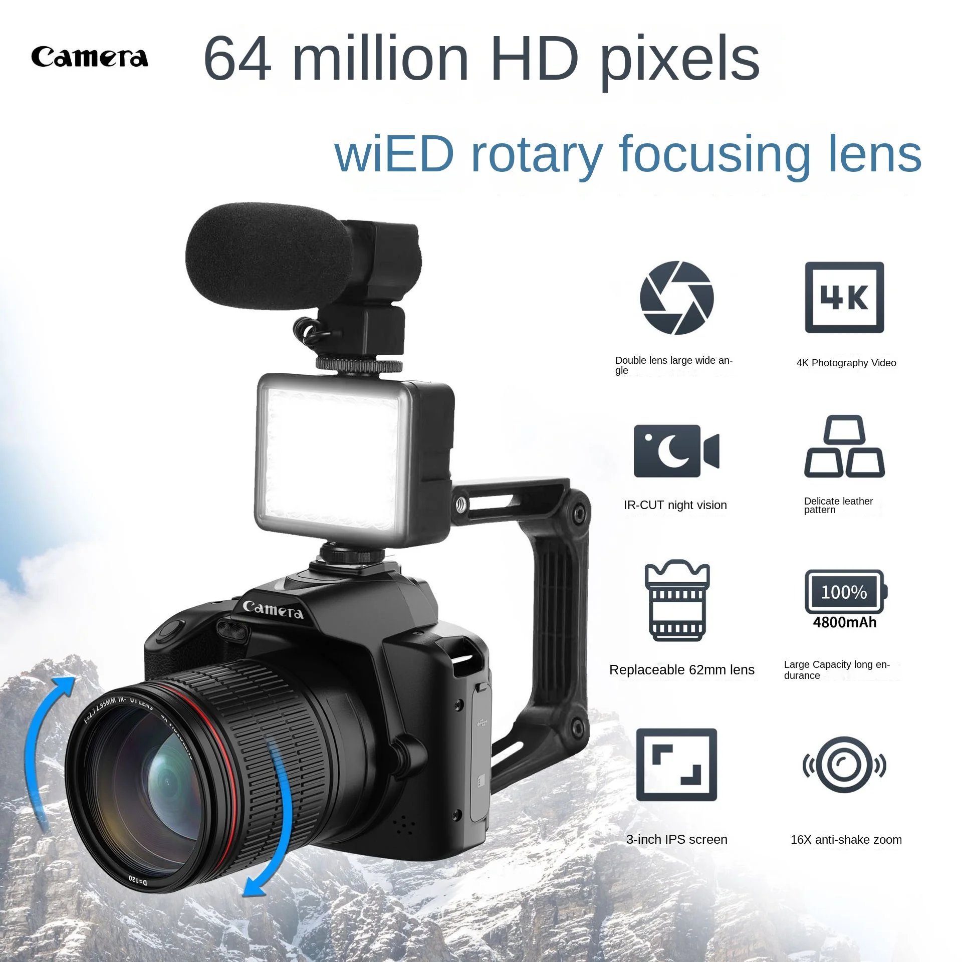 4K High-definition WiFi SLR Camera 1080P Front & Rear Dual Lens 8M Beauty Anti Shake Digital Integrated Camera Night Vision