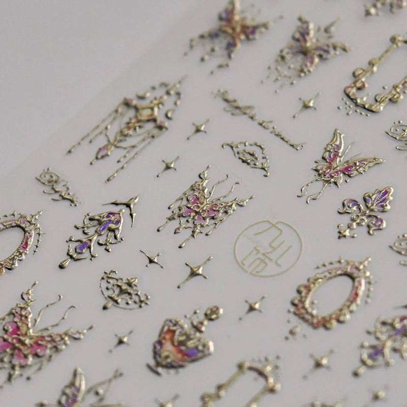 

Tomoni Bronzing Nail Stickers Popular Retro Nail Sticker Factory Wholesale Japanese Gem Butterfly 3186