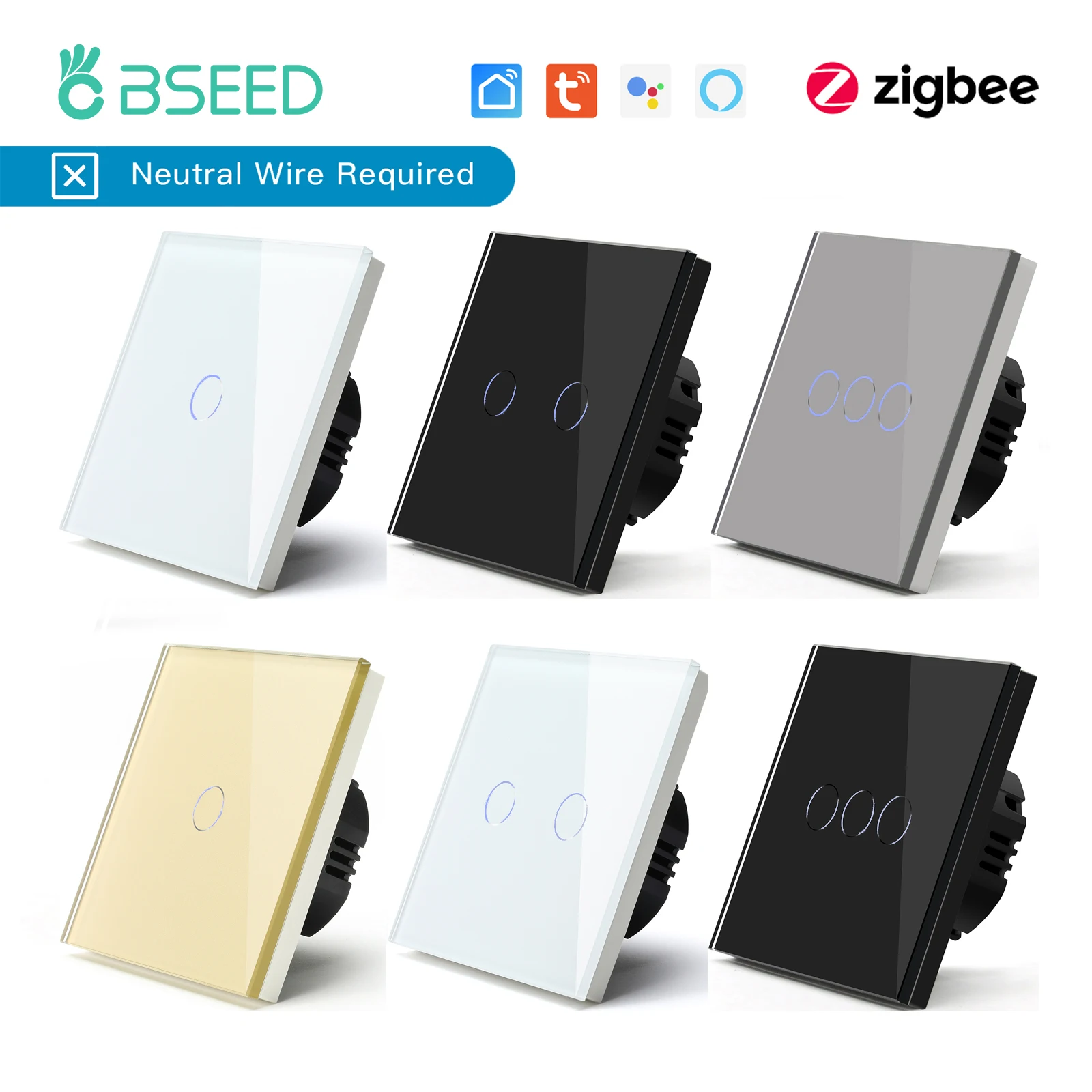 Zigbee Smart Light Switch 1/2/3Gang Wall Touch Switch Smart Life Google Alexa Tuya App Control No Neutral Wire Required