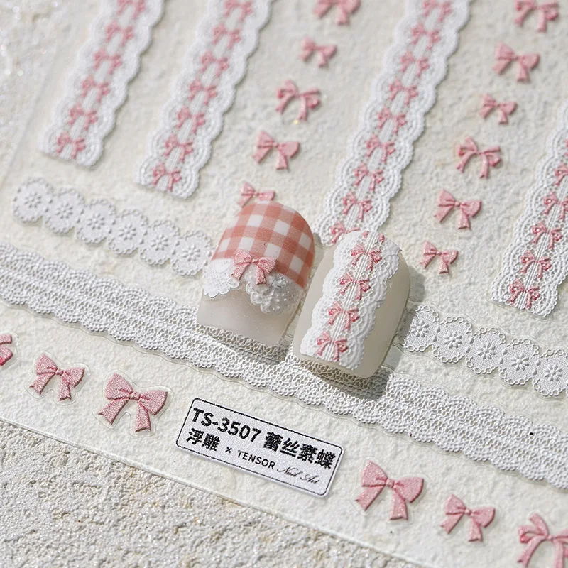 

[Meow.Sensei] Ins Style Nail Stickers Lace Three-Dimensional Adhesive Nail Sticker TS-3507-Lace Plain Butterfly
