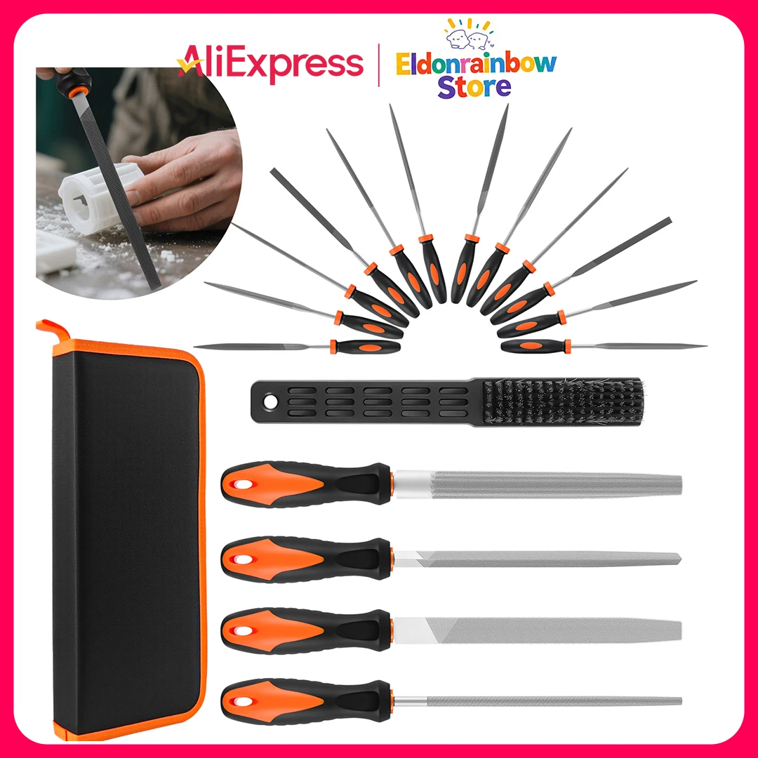 17Pcs Metal File Set, Professional Files Tools, 4*Large Files - Flat/Triangle/Half-Round/Round File & 12*Needle Files
