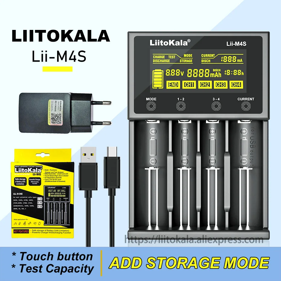 LiitoKala Lii-M4S 18650 LCD Multifunctional Battery Charger For 3.7V 1.2V 26650 21700 14500 18350 17500 AA AAA A C And Other