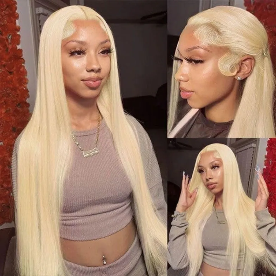 Blonde 613 Human Hair Wigs 30 Inch Lace Front Wigs 13x6 Hd Transparent Straight Wigs Bleached Knots For Black Women 220% Density
