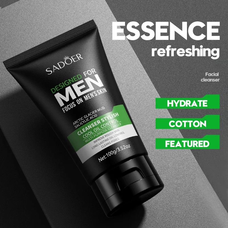 SADOER Men's Facial Cleanser Moisturizing Oil Control Anti Acne Hydrating Face Wash Foam Face Cleanser Men Skin Care Products