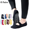 4 Pairs Women's Yoga Socks Non-Slip Backless Ballet Dance Floor Bandage Pilates Gym Workout Slipper Socks for Sport