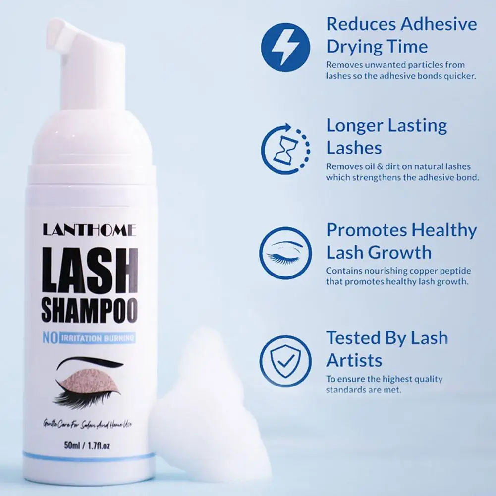 

50ml Eyelash Extension Foam Cleanser Shampoo Brush Lash Foaming Wash Deep Clean For Salon Home E3S9