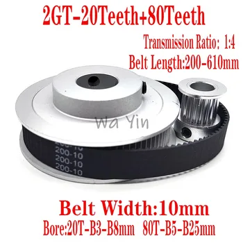 타이밍 벨트 도르래 동기 휠 폭 10mm, 20T + 80T, 내부 홀 나노 감속비 1:4, 2M, 2GT
