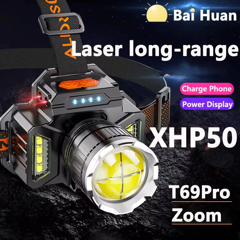 New LED Head Lamp Light High Power Rechargeable Induction Bald Light Long-Range Outdoor Zoom Headwear Fishing Light Wholesale