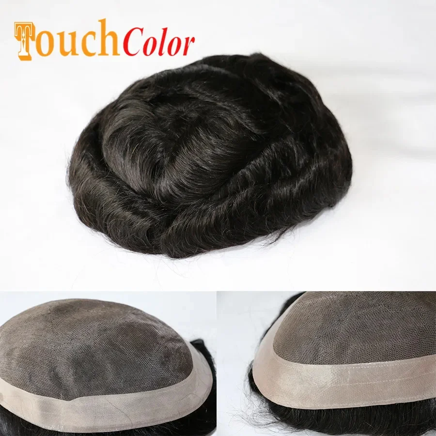Men Toupee Durable Knots Hair Prosthesis Man Wig Natural Hair Mono&Lace Base Real Human Hair Wig NPU Replacement System Unit 4