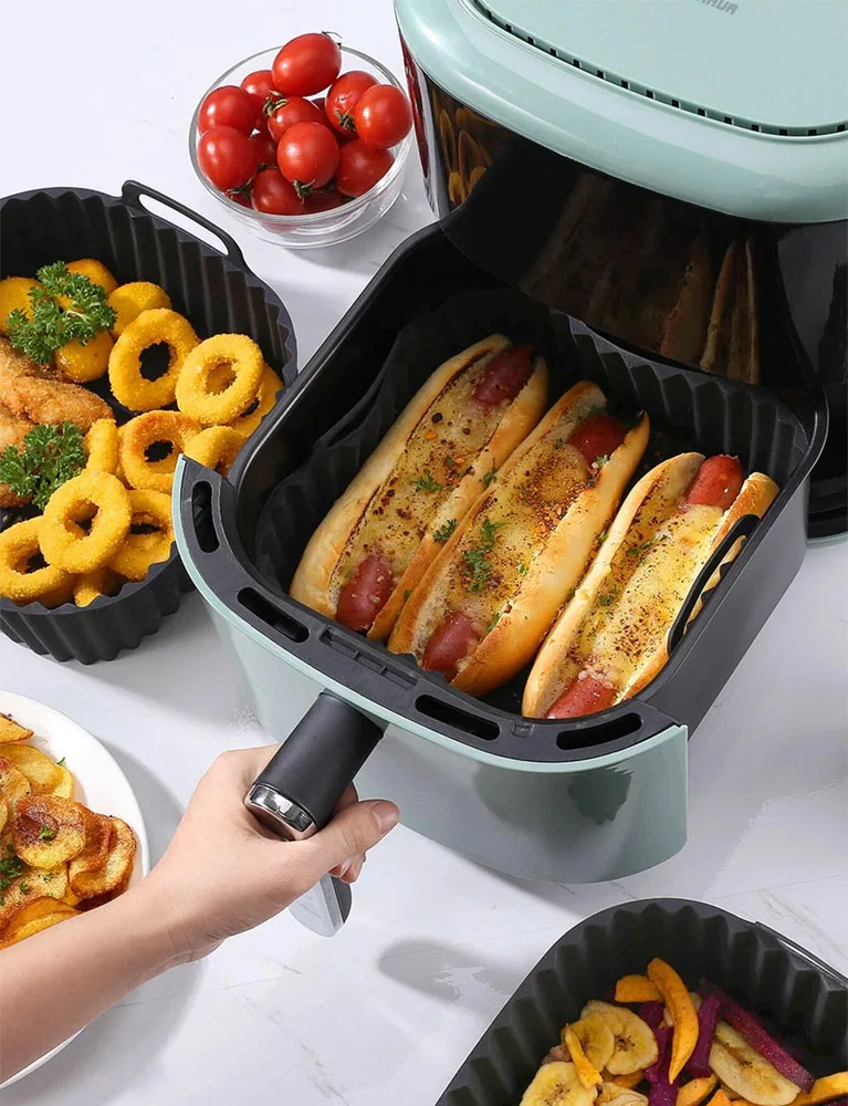 Air Fryer Silicone Pot Thick Reusable Square Liners Replacement of Parchment Liner Paper Basket Air Fryer Liners Air Fryer Accessories Air Fryer Silicone Tray