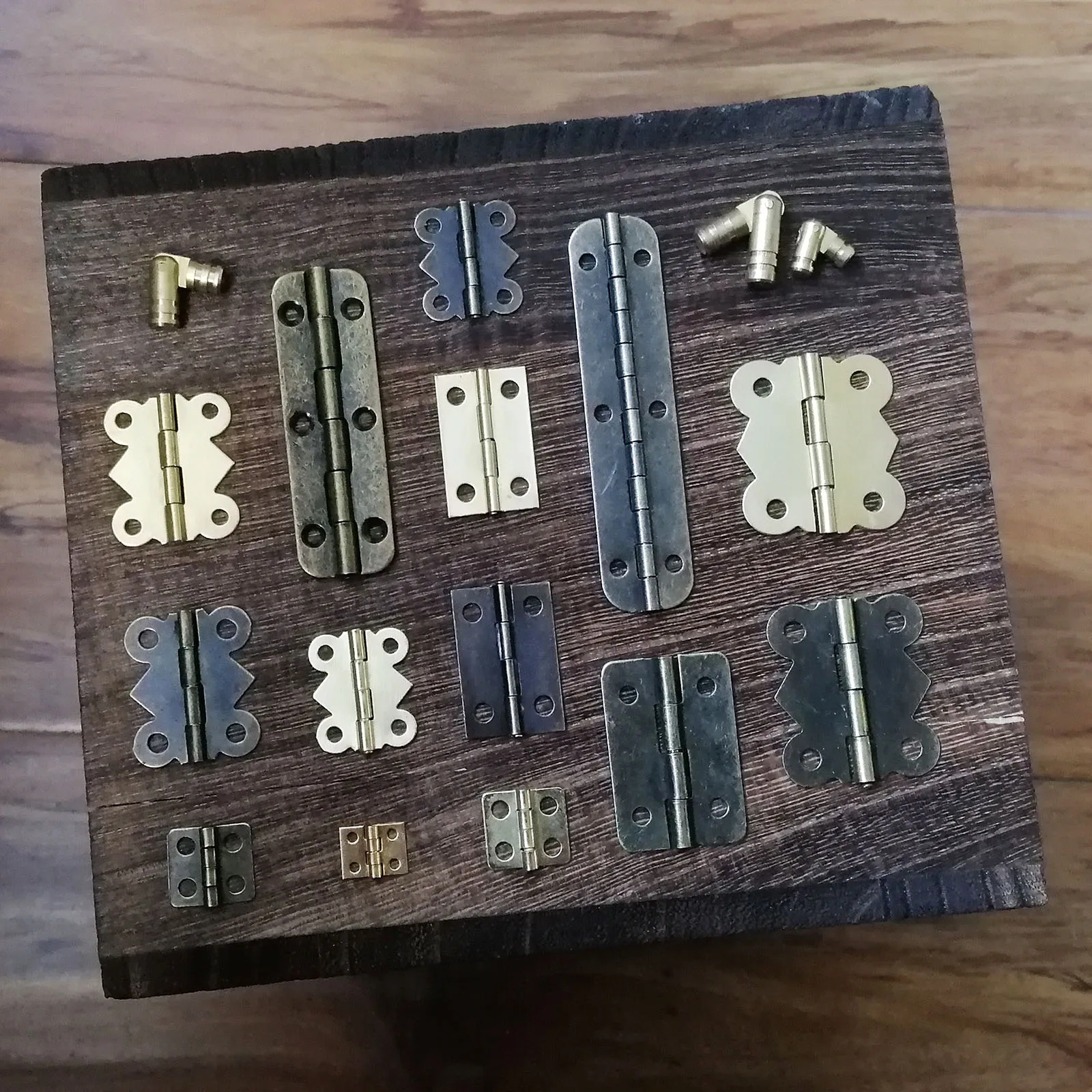 12pcs Mini Small Long Flat Jewelry Chest Gift Wine Music Wooden Box Case Furniture Dollhouse Cabinet Hinge cabinet hinge with Screw Nail