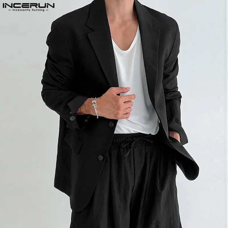 Mens Blazer INCERUN Men Blazer Solid Color Lapel Long Sleeve Streetwear Fashion Button Casual Suits Elegant Leisure Thin Coats 5XL mens blazer