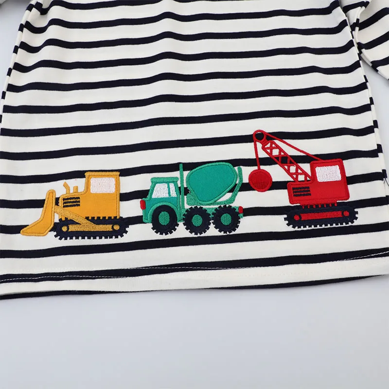 Little maven Autumn Cartoon Excavators Long Sleeves Stripe T-shirt Cotton Tops Boys Kids Clothes Children's Clothing 4