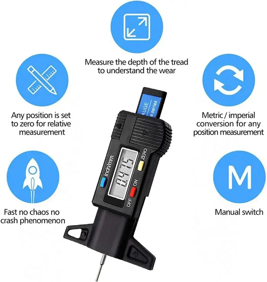 1PC Digital Depth Gauge Caliper Tread Depth Gauge LCD Tire thumbnail 6