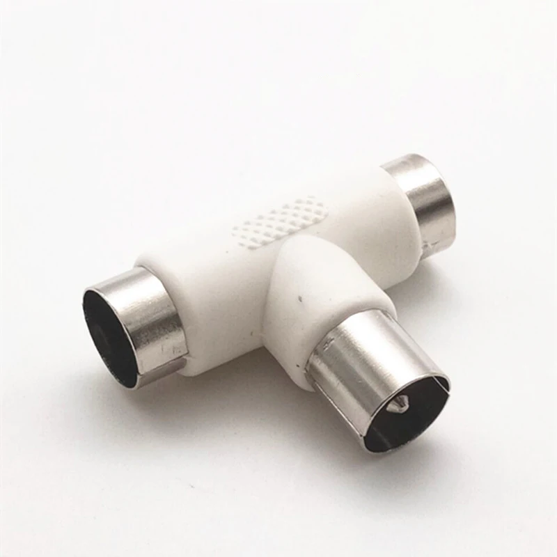 TEE plug ตัวแยกสัญญาณทีวีแบบ T-Type 2ทาง, ตัวแยกเสาอากาศสายโคแอกเซียลปลั๊กตัวผู้ไปยัง2x อะแดปเตอร์เชื่อมต่อเสาอากาศตัวเมีย 1