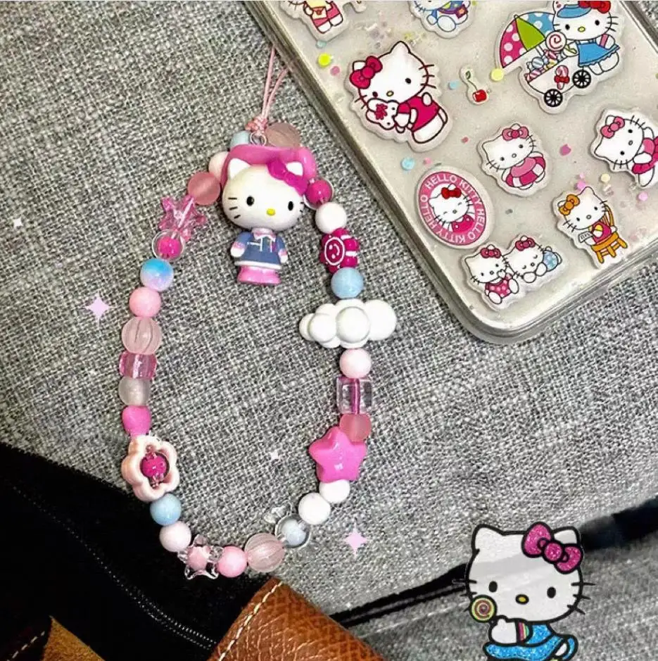 

Kawaii Sanrio Hello Kitty Y2k Phone Lanyard Strap Anime Kitty Pendant for Women Hand-held Chain Short Anti-lost Cell Phone Case