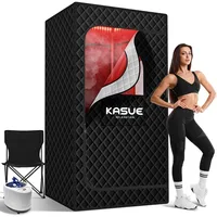 Upgraded Infrared Sauna Box for Relaxation,Detoxification,Portable Steam Sauna for Home with XL Steamer,Folding Chair 1