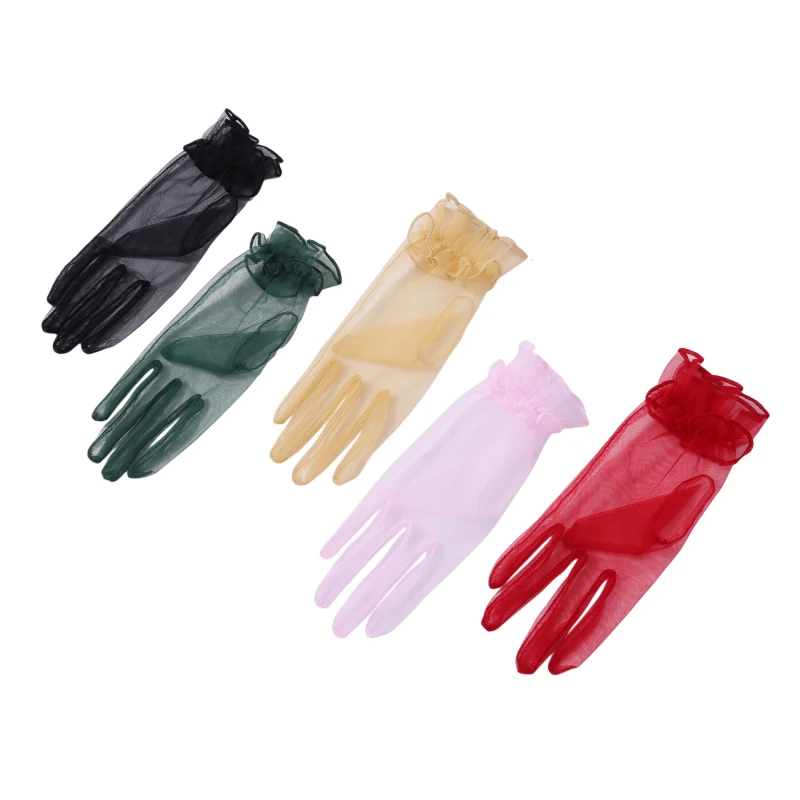 

Женские кружевные перчатки, черные перчатки с закрытыми пальцами, модные короткие тюлевые перчатки, эластичные ножницы в виде листьев лотоса, 1 пара