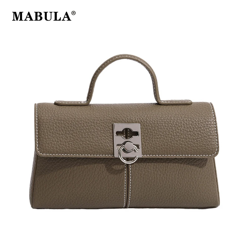 

MABULA Elegant Flap Genuine Leather Satchel Handbag for Women Small Crossbody Phone Purse Fashion Solid Clutch Bag