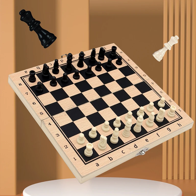 Three-in-one Wooden Chess Set Foldable Portable Chessboard Puzzle Toy