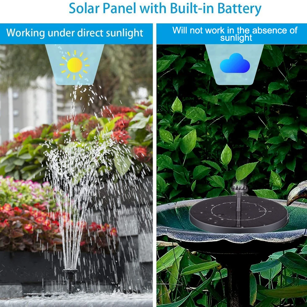 Floating Solar Fountain Garden Waterfall Fountain Pool Pond Bird Bath Solar Panel Powered Fountain Water Pump Garden Decoration 3