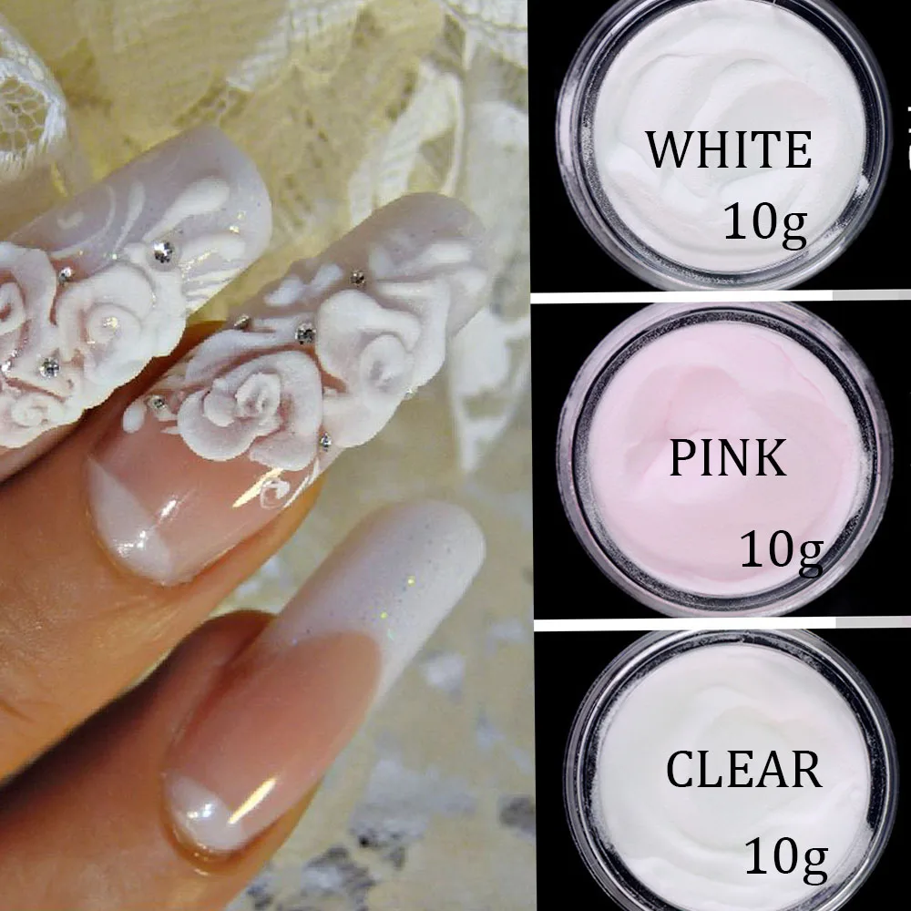 Professional Acrylic Powder Pink/White/Clear Nude Extension Crystal Powder DIY 3IN1 Manicure Polymer Builder 10g/bottle