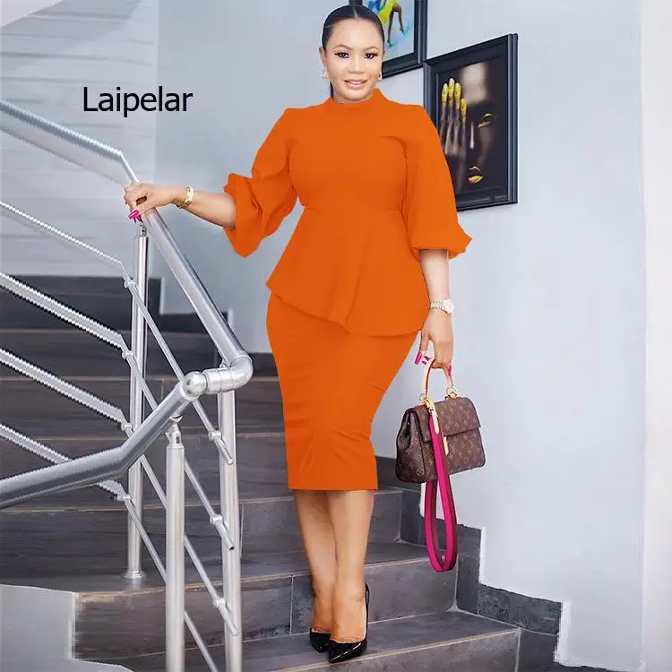 

Two Piece Set Women Skirt Solid Color 3/4 Sleeve Tops Office Wear Fashion Elegant Women Sets Clothes Casual Two Piece Set Outfit