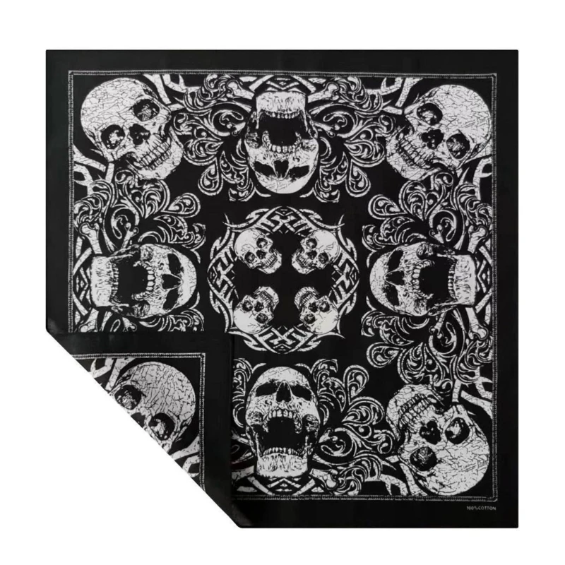 Skull Digital Print Headscarf Cotton Bandanas Hiphop Head Scarf Music Festival Headwrap Cycling Dancing Handkerchief 4
