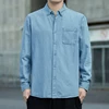 Spring Autumn Men's Denim Shirts Cotton Long Sleeve Solid Color Slim Casual Shirts Mens Blue Streetwear Daily Jean Blouse Tops 3