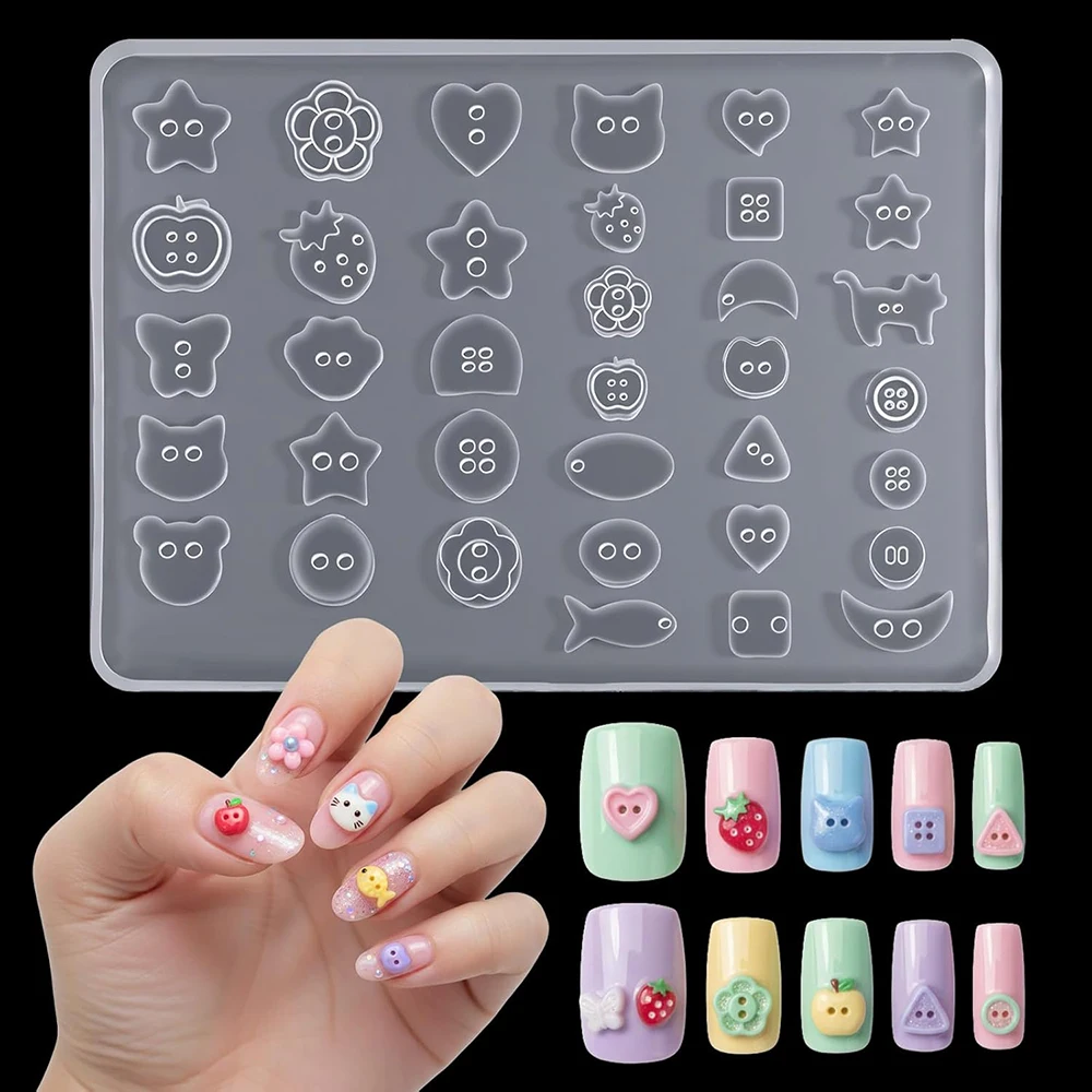 3D Silicone Gel Nail Art Molds Lovely Animals Stars Shapes DIY Resin Button Charms Nail Art Decoration Manicure Tool Supplies 1
