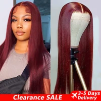 13x6 HD dentelle avant perruque perruques de cheveux humains 99J rouge bordeaux couleur HD Transparent pré plumé dentelle frontale perruques de cheveux humains droite 1