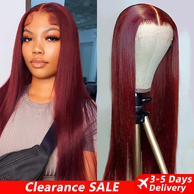 13x6 HD dentelle avant perruque perruques de cheveux humains 99J rouge bordeaux couleur HD Transparent pré plumé dentelle frontale perruques de cheveux humains droite 1
