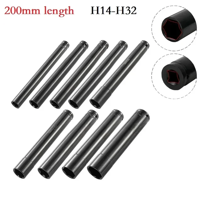 1pc 200mm Long Wrench Socket 1/2" Drive Deep Wrench Socket Adapter Spanner Converter Reducer Electric Hex Wrench Deep Sockets 4