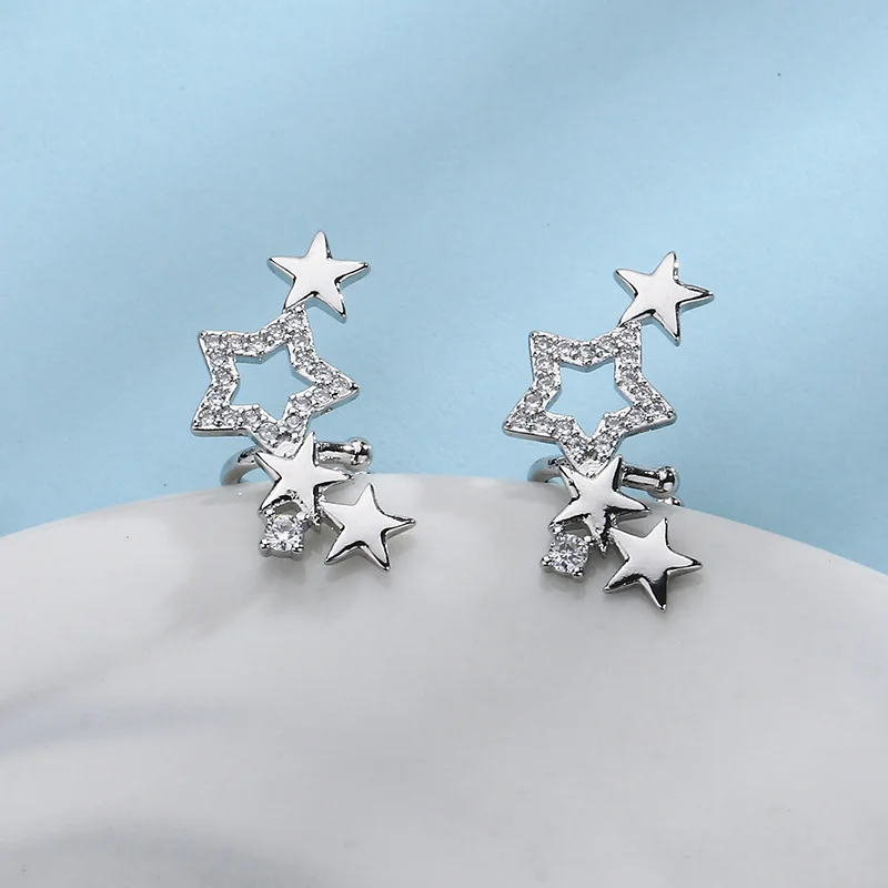 Ear Clip Earrings 1pc Sring Star Earclimber Earrings for Women Silver Color Ear Clip Cuffs No Piercing Earing