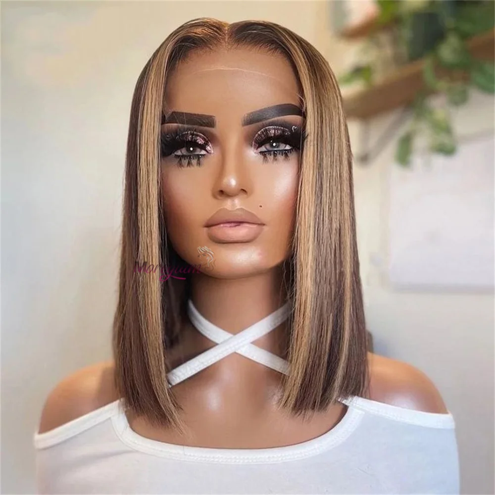 

Highlight Straight Bob Wig 13X4 Lace Front Wigs For Women Ombre Blond Color Wigs Brazilian Remy Hair Short Bob Human Hair Wigs