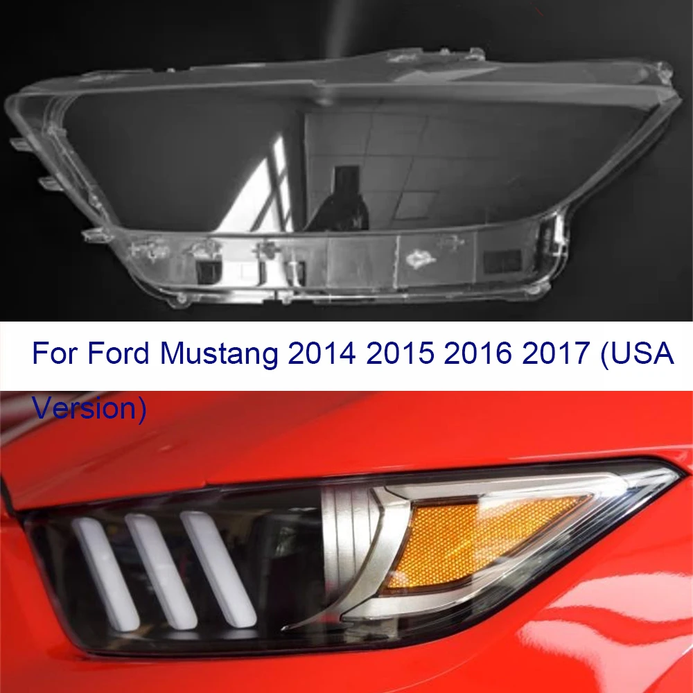 

For Ford Mustang 2014 2015 2016 2017 Headlamp Cover Transparent Lamp Shade Headight Shell Plexiglass Lampshade (USA version)
