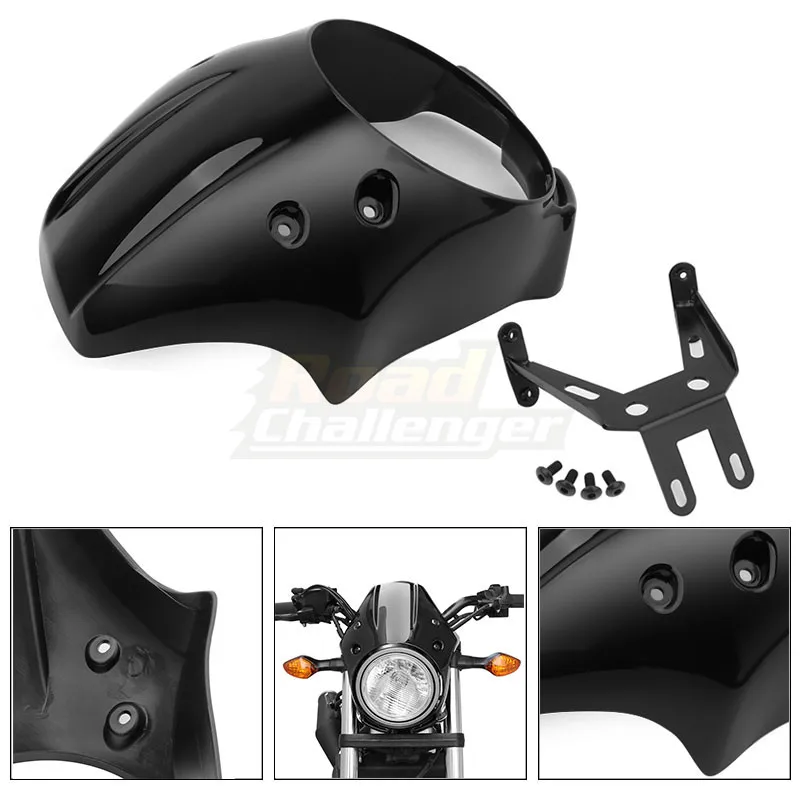 

Motorcycle Accessories For Honda 2017-2022 Rebel CMX 300 500 Bright Black Front Headlight Fairing Mask Fork Cowl