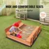 Wooden Sandbox, 52.4 x 47.2 x 16.9 in Sand Box, Sand Pit with Foldable Bench Seats and Bottom Liner, Natural Wood Kids Sandbox 5