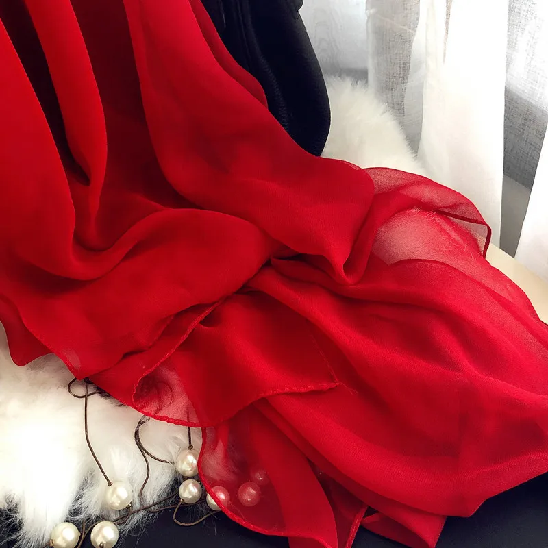 Fashion Four Seasons Women Plain Color Thin Soft Beach Thin Silky Georgette Scarf Shawls Long Wraps Beach Sunscreen Hijab 5