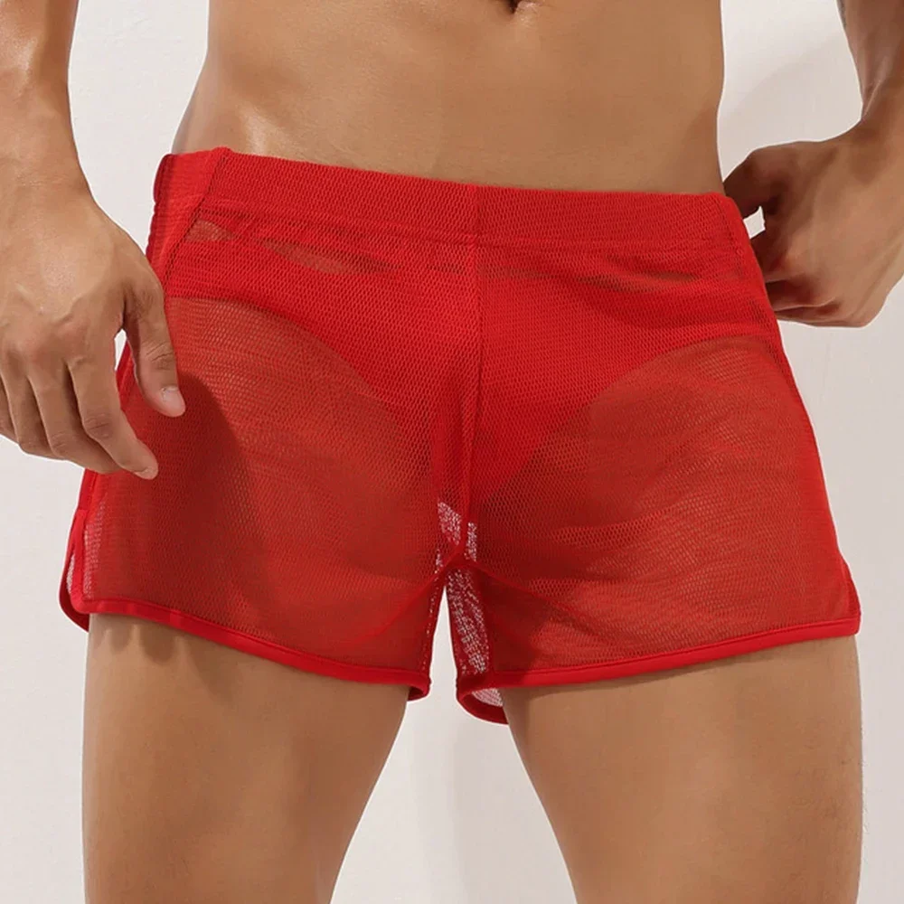 Men Sexy See Through Boxers Shorts Breathable Transparent Mesh Sheer Shorts Ultra Thin Sheer Underwear Panties Mesh Underpants