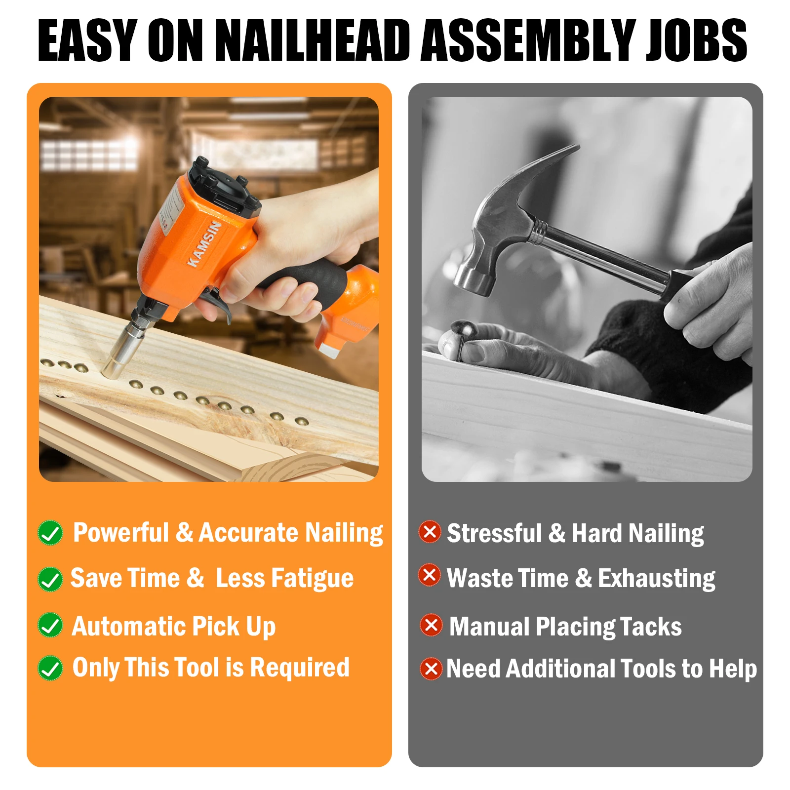 KAMSIN Pneumatic Decorative Pin Nailer with Loading Board, Finish Upholstery Tacks Stapler for Furniture 6